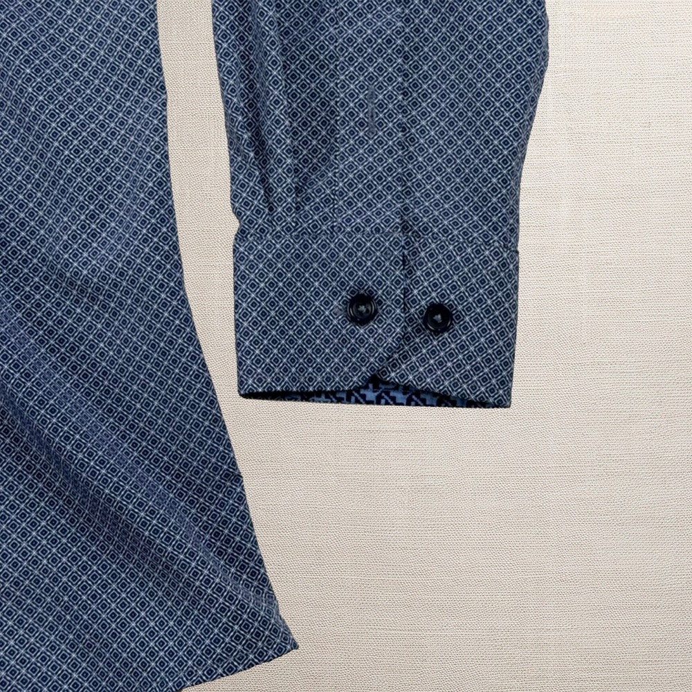 Tom Baine Slim Fit Dress Shirt XL 17-17.5 Blue Geometric Stretch Wrinkle Free - Picture 3 of 9